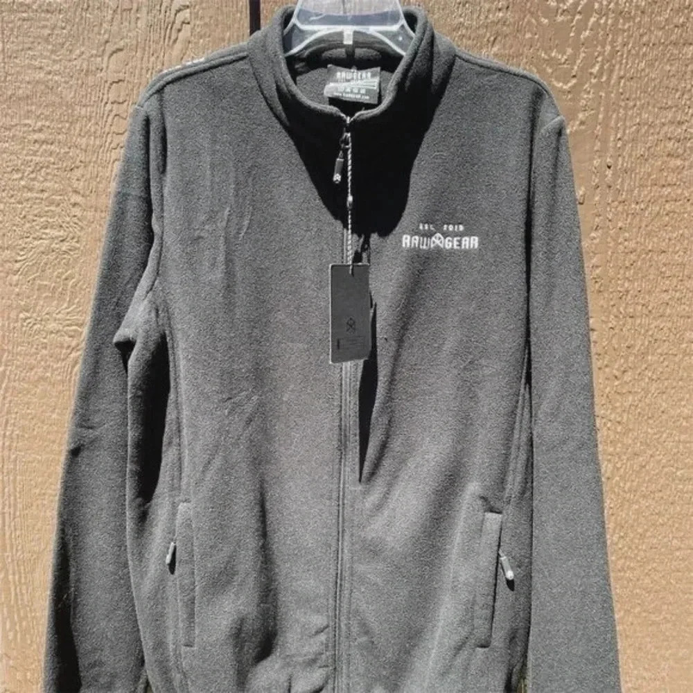 Raw Gear Men's Black Fleece Jacket Full Zip Stand-up Collar Pockets Size M
